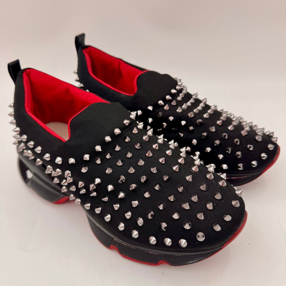 Spike Sock Black Studded Sneakers Red Bottom Slip Ons Punk Goth Streetwear